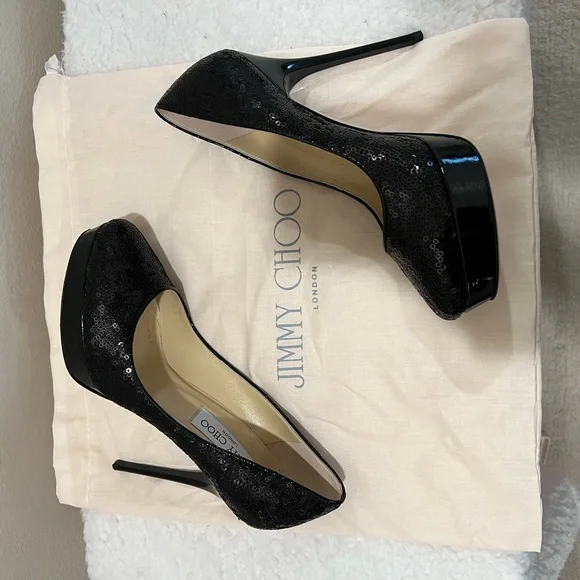 Jimmy Choo COSMIC Black Sequin Patent Leather Platform - Picture 6 of 13